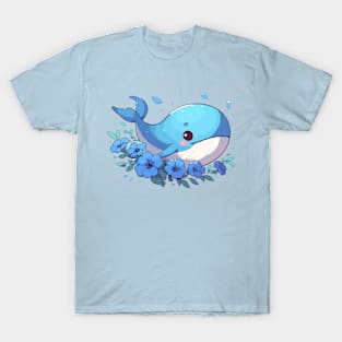 Kawaii Whale and petunias T-Shirt